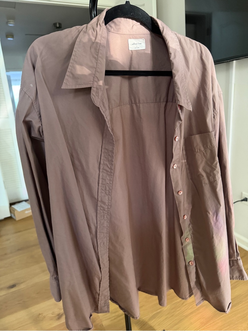 Aritzia Wilfred Free 100% Cotton Brown Button-Up Shirt Womens Small Oversized